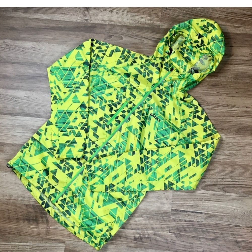 Asics lightweight jacket, yellow/green print, XS